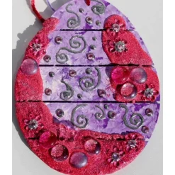 Osterei OSTERN IN PINK Ostergeschenk auf einem Holzei Künstler-Ei Wanddeko Collage Osterdekoration aus Holz