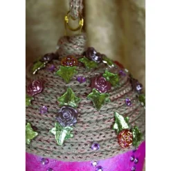 Osterei PINK/GRAU mit Acrylfarbe bemalt und mit Wolle und Schmucksteinen verziert Osterdeko Hängedeko großes Osterei