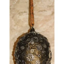 Osterei SCHWARZ/SILBER mit Acrylfarbe bemalt und mit Steampunk-Elementen dekoriert Osterdeko Hängedeko großes Osterei