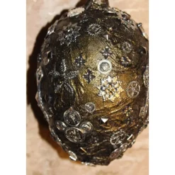 Osterei SCHWARZ/SILBER mit Acrylfarbe bemalt und mit Steampunk-Elementen dekoriert Osterdeko Hängedeko großes Osterei