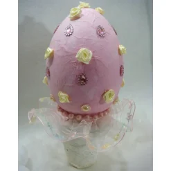Osterei XXL 25cm hohe Osterdeko in rosa weiß Unikat