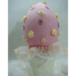 Osterei XXL 25cm hohe Osterdeko in rosa weiß Unikat