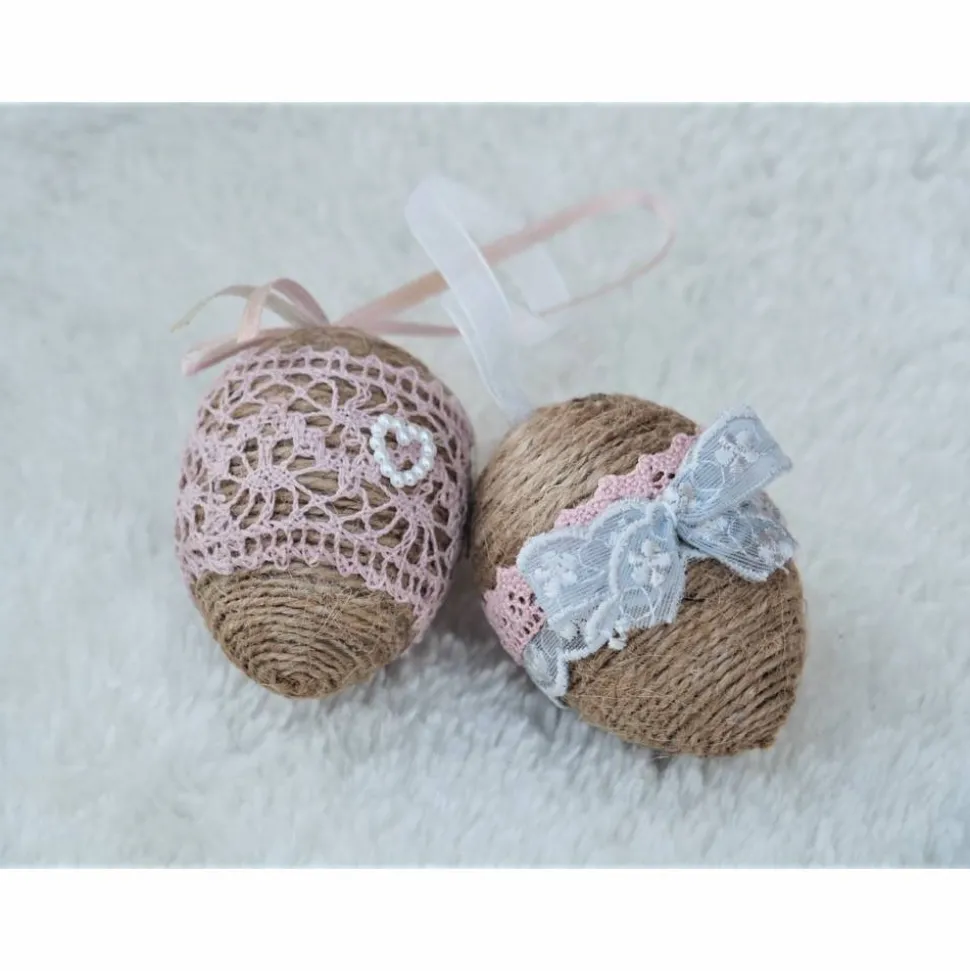 OSTEREIER * DEKO * VINTAGESTI L* LANDHAUSSTI L* BEIGE/ALTROSA * BAND/SPITZE