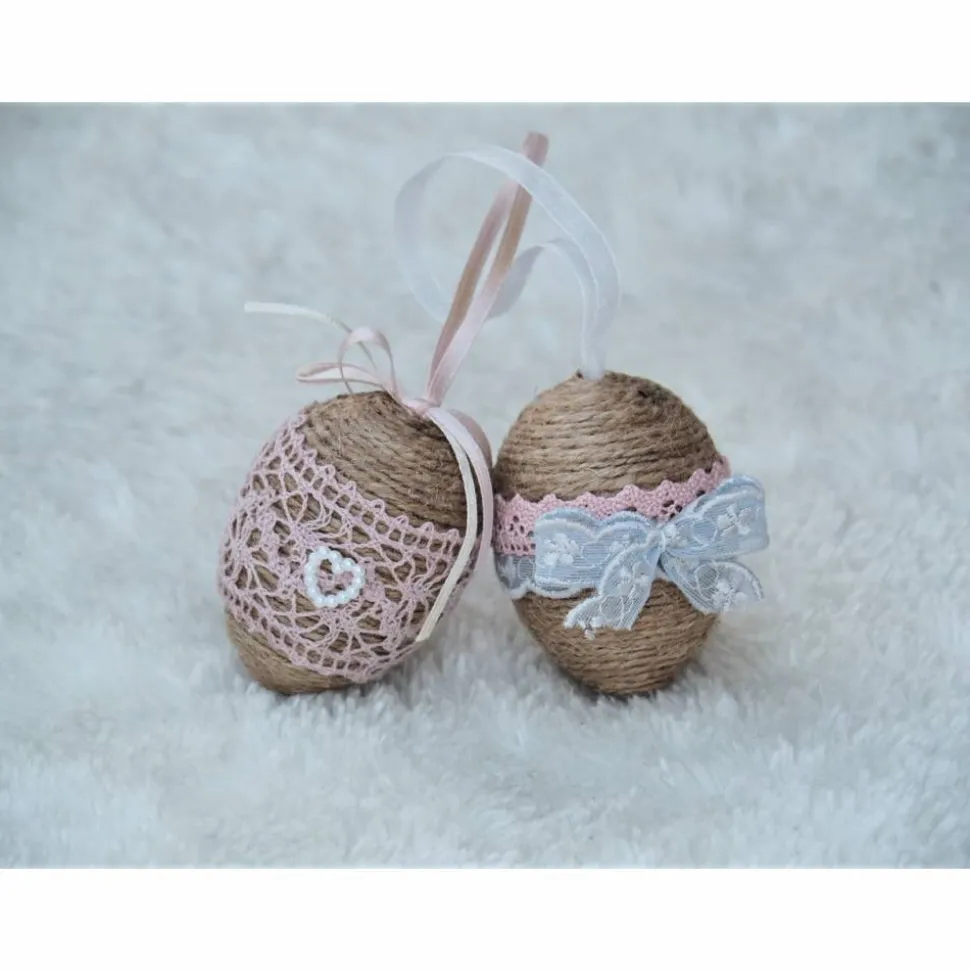 OSTEREIER * DEKO * VINTAGESTI L* LANDHAUSSTI L* BEIGE/ALTROSA * BAND/SPITZE