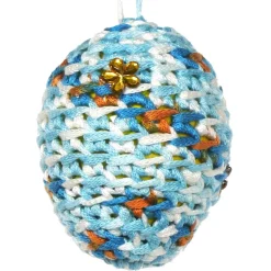 Ostereier Set gehäkelt – 3 Ostereier & 3 Blüten zum Aufhängen in orange, weiß, türkis & blau – Handarbeit Osterdeko