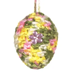 Ostereier Set gehäkelt – 3 Ostereier & 3 Blüten in Pastellfarben zum Aufhängen – Handarbeit Osterdeko rosa weiß grün gelb