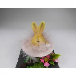 Ostereier Tischdeko – Deko Hase aus dem Hut auf Schieferplatte, Landhausstil, 10x10cm