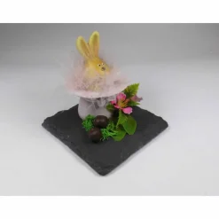 Ostereier Tischdeko – Deko Hase aus dem Hut auf Schieferplatte, Landhausstil, 10x10cm