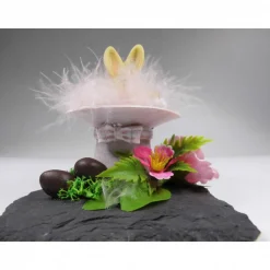 Ostereier Tischdeko – Deko Hase aus dem Hut auf Schieferplatte, Landhausstil, 10x10cm