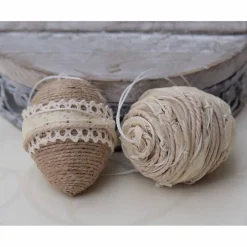 OSTEREIER*DEKO*VINTAGESTIL*LANDHAUSSTIL*WEISS/BEIGE*JUTEBAND/SPITZE