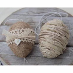 OSTEREIER*DEKO*VINTAGESTIL*LANDHAUSSTIL*WEISS/BEIGE*JUTEBAND/SPITZE