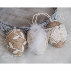 OSTEREIER*DEKO*VINTAGESTIL*LANDHAUSSTIL*CREMEWEISS/BEIGE*JUTEBAND/SPITZE