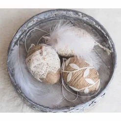 OSTEREIER*DEKO*VINTAGESTIL*LANDHAUSSTIL*CREMEWEISS/BEIGE*JUTEBAND/SPITZE