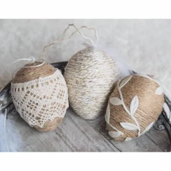 OSTEREIER*DEKO*VINTAGESTIL*LANDHAUSSTIL*CREMEWEISS/BEIGE*JUTEBAND/SPITZE