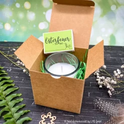 Osterfeuer to go Kerze mit Schriftzug wahlweise mit Lindt Schokohase - Ostergeschenk, Mitbringsel, Ostern, Gastgeschenk