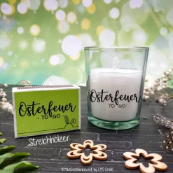 Osterfeuer to go Kerze mit Schriftzug wahlweise mit Lindt Schokohase - Ostergeschenk, Mitbringsel, Ostern, Gastgeschenk