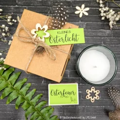 Osterfeuer to go Kerze mit Schriftzug wahlweise mit Lindt Schokohase - Ostergeschenk, Mitbringsel, Ostern, Gastgeschenk