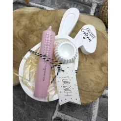 Ostergeschenk I Hasentablett I Handmade I Kerze mit Spruch I Tischdeko I Osterdekoration