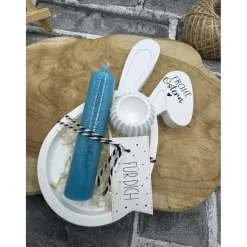 Ostergeschenk I Hasentablett I Handmade I Kerze mit Spruch I Tischdeko I Osterdekoration