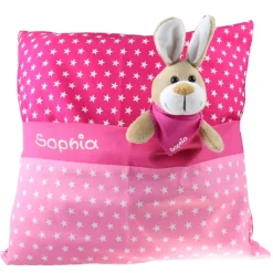 Ostergeschenk mit Hasen personalisiert "Das etwas andere Osternest" - Set aus Kuschelkissen und Hasen mit Namen