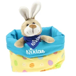 Ostergeschenk Osterkörbchen mit Hasen personalisiert Stoffkörbchen - Geschenk zu Ostern für Kinder