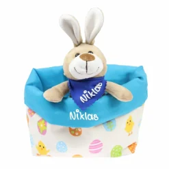 Ostergeschenk Osterkörbchen mit Hasen personalisiert Stoffkörbchen - Geschenk zu Ostern für Kinder