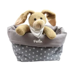 Ostergeschenk Osterkörbchen mit Hasen personalisiert Stoffkörbchen - Geschenk zu Ostern mit Namen Set aus Kuscheltier