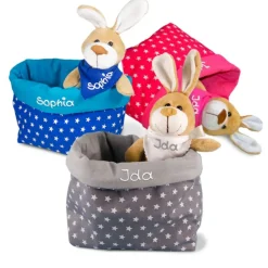 Ostergeschenk Osterkörbchen mit Hasen personalisiert Stoffkörbchen - Geschenk zu Ostern mit Namen Set aus Kuscheltier