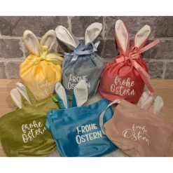Oster-Geschenkbeutel Hase aus Nikkistoff – 10 x 20 cm – Frohe Ostern – personalisierbar