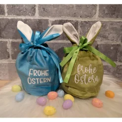 Oster-Geschenkbeutel Hase aus Nikkistoff – 10 x 20 cm – Frohe Ostern – personalisierbar