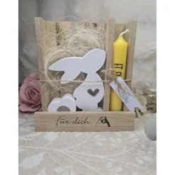 Ostergeschenk-Set „Für dich“ – Holzbox mit Raysin Hase & Herz-Kerzenhalter
