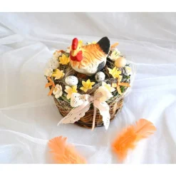 Ostergesteck Nr. 7, gelb-orange mit Huhn im braunen Korb