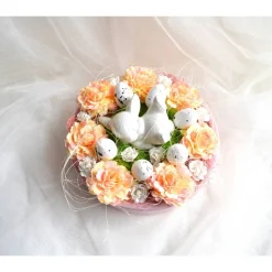 Ostergesteck Nr. 1 mit Begonien in rosa Keramikschale mit liegendem Keramikhase