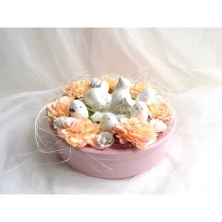 Ostergesteck Nr. 1 mit Begonien in rosa Keramikschale mit liegendem Keramikhase