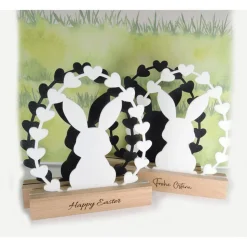 Osterhase Aufsteller 3D-Druck mit Holzsockel und Gravur – Moderne Osterdekoration, nachhaltig & individuell