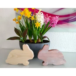 Osterhase aus Holz / Hase / natur oder metallic
