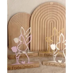 Osterhase 3D mit Holzständer und Aufschrift Frohe Ostern Ostergruß