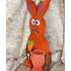 Osterhase Hasenfigur ORANGE zauberhafter Holzhase mit handgestrickten Accessoires bemalt mit Acrylfarben Osterdeko