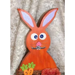 Osterhase Hasenfigur ORANGE zauberhafter Holzhase mit handgestrickten Accessoires bemalt mit Acrylfarben Osterdeko