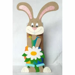 Osterhase mit Geschenkbox als Osternest, Osterkörbchen oder Frühlingsdeko, Tischdeko, Osternest aus Wellpappe