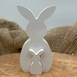 Osterhase mit Mini Hase aus Keramikpulver – moderne Osterdeko Hasenfigur Set