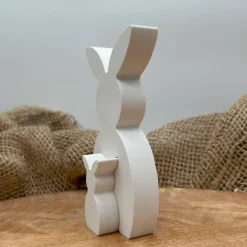 Osterhase mit Mini Hase aus Keramikpulver – moderne Osterdeko Hasenfigur Set