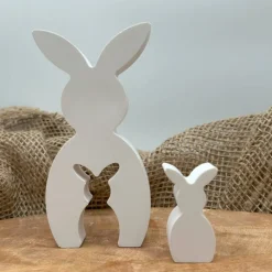 Osterhase mit Mini Hase aus Keramikpulver – moderne Osterdeko Hasenfigur Set
