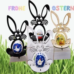 Osterhasen aus Holz mit Halterung für große Ü-Eier oder bemalte Eier