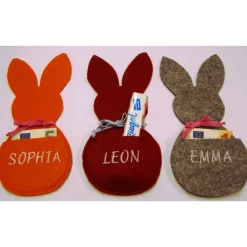Osterhasen Filz mit Tasche personalisierbar mit Name Geldgeschenk Gutscheine-Verpackung orange dunkelrot graumeliert