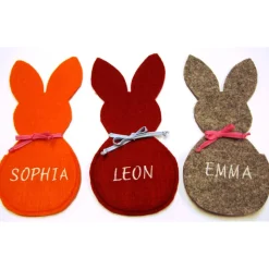 Osterhasen Filz mit Tasche personalisierbar mit Name Geldgeschenk Gutscheine-Verpackung graumeliert dunkelrot orange