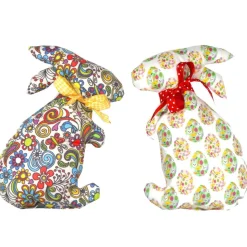 Osterhasen Stoffhasen 2er Set – Bunte Deko Hasen aus Baumwollstoff, Handarbeit