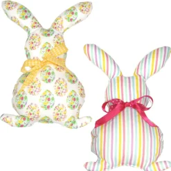 Osterhasen Stoffhasen 2er Set Bunt – Handgemachte Deko Hasen aus Baumwollstoff