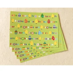 Osterkarte, bunte Schrift auf grün