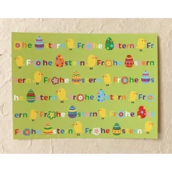 Osterkarte, bunte Schrift auf grün